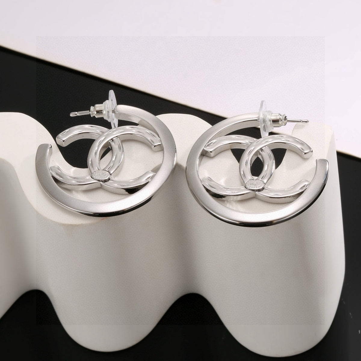Letter Stud Earrings in Silver-Tone – Design 004 styled product view
