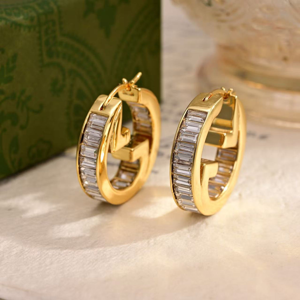 Geometric Emblem Stud Earrings in Polished Metal-Tone – Design 027 front product view