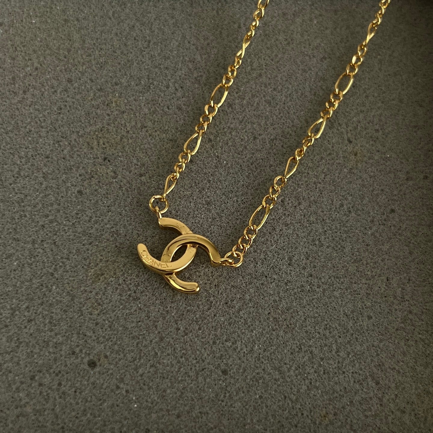 Double-C Emblem Pendant Necklace in Polished Metal-Tone – Design 064 styled product view