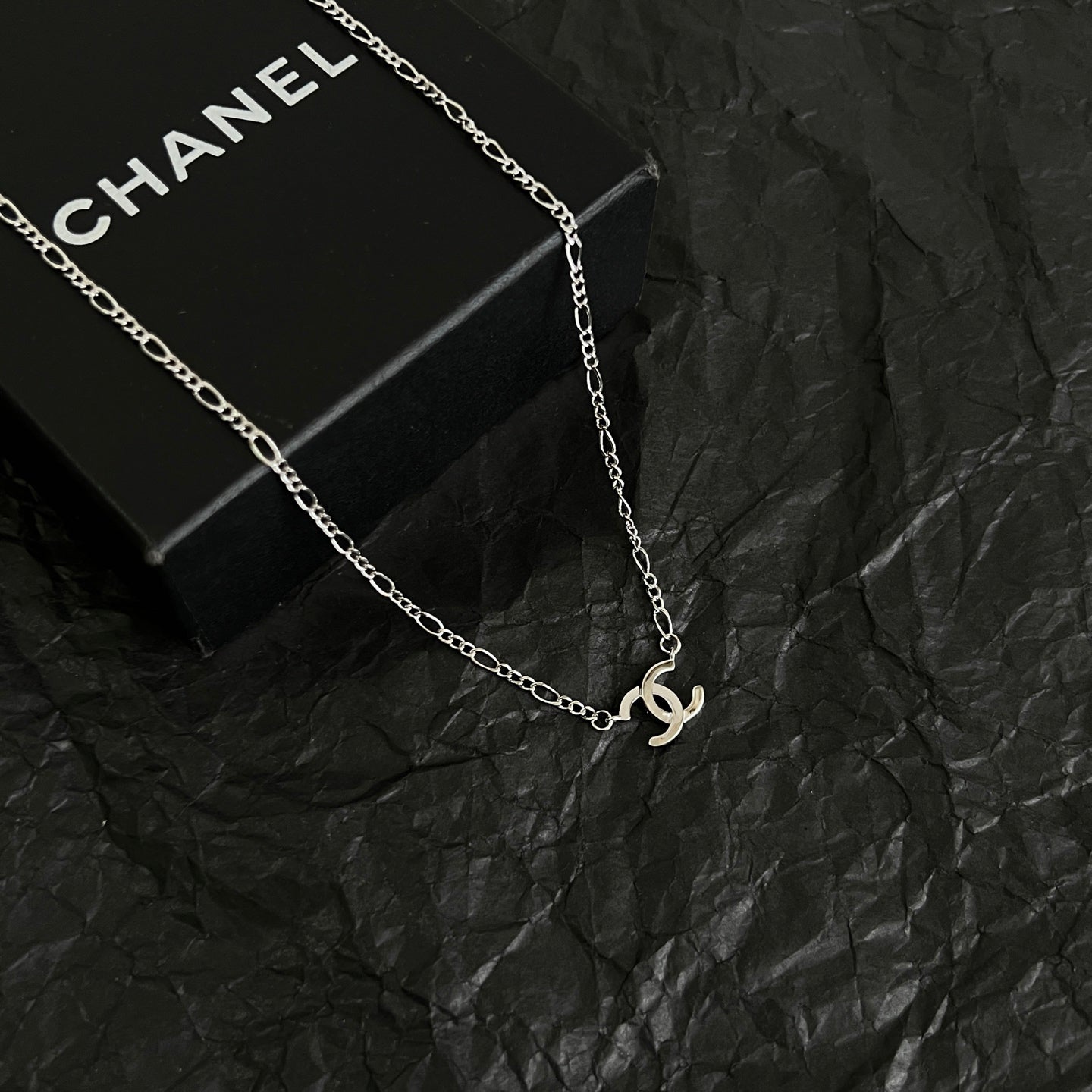 Double-C Emblem Pendant Necklace in Polished Metal-Tone – Design 066 main product view