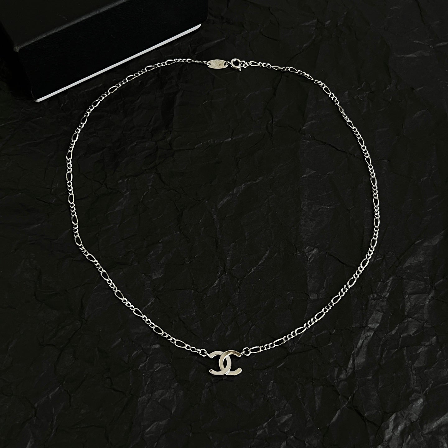 Double-C Emblem Pendant Necklace in Polished Metal-Tone – Design 066 front product view