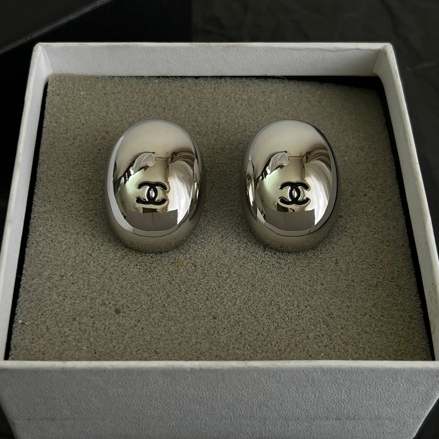 Signature Emblem Stud Earrings in Polished Metal-Tone – Design 087 close-up detail