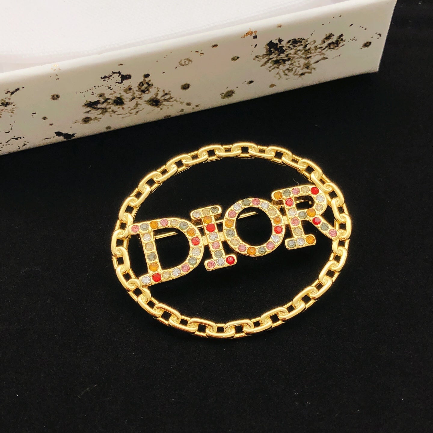 Sculptural Brooch Pin in Polished Metal-Tone with Crystal-Style Accents – Design 006 detail view