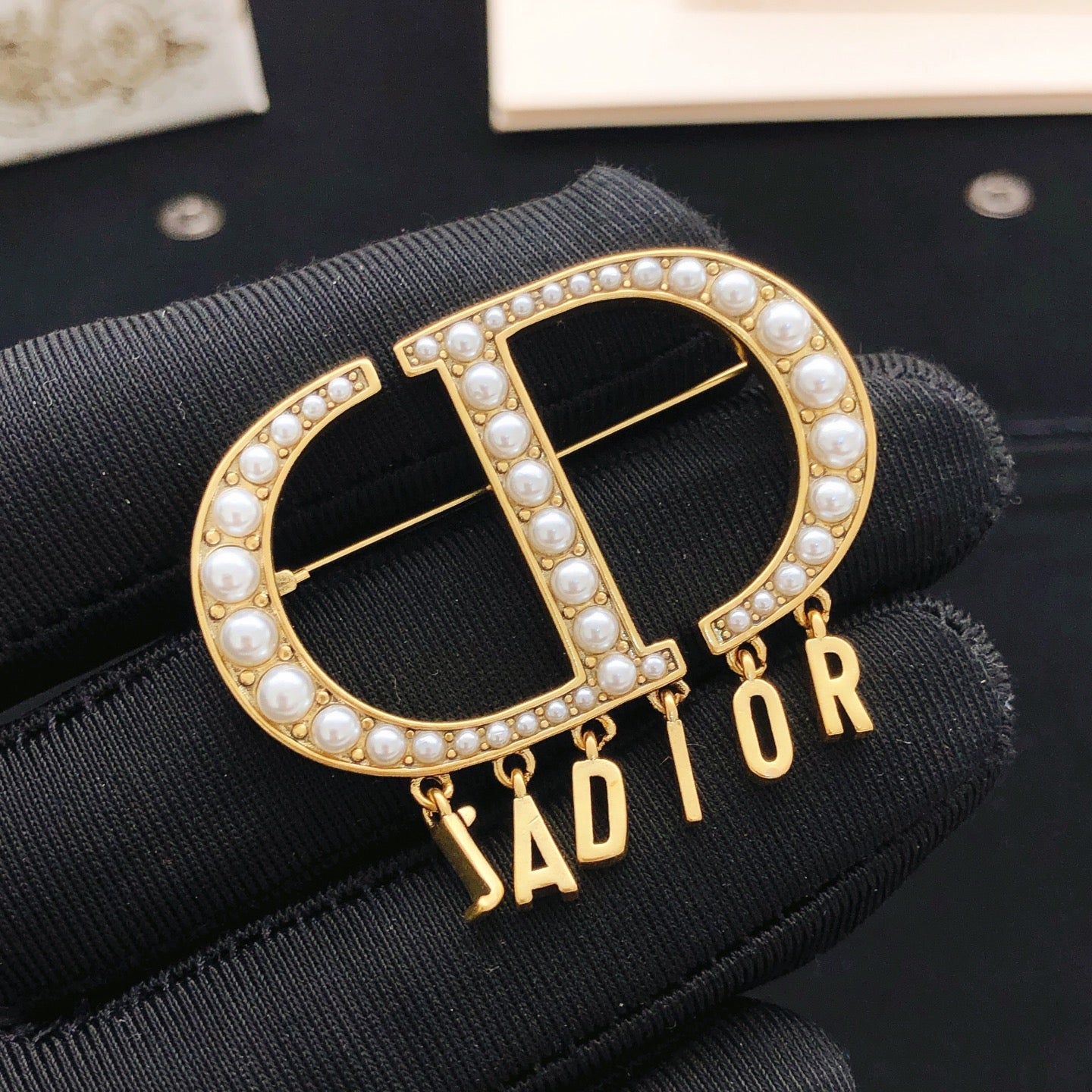Graphic Letter Motif Brooch Pin in Polished Metal-Tone – Design 010 styled view