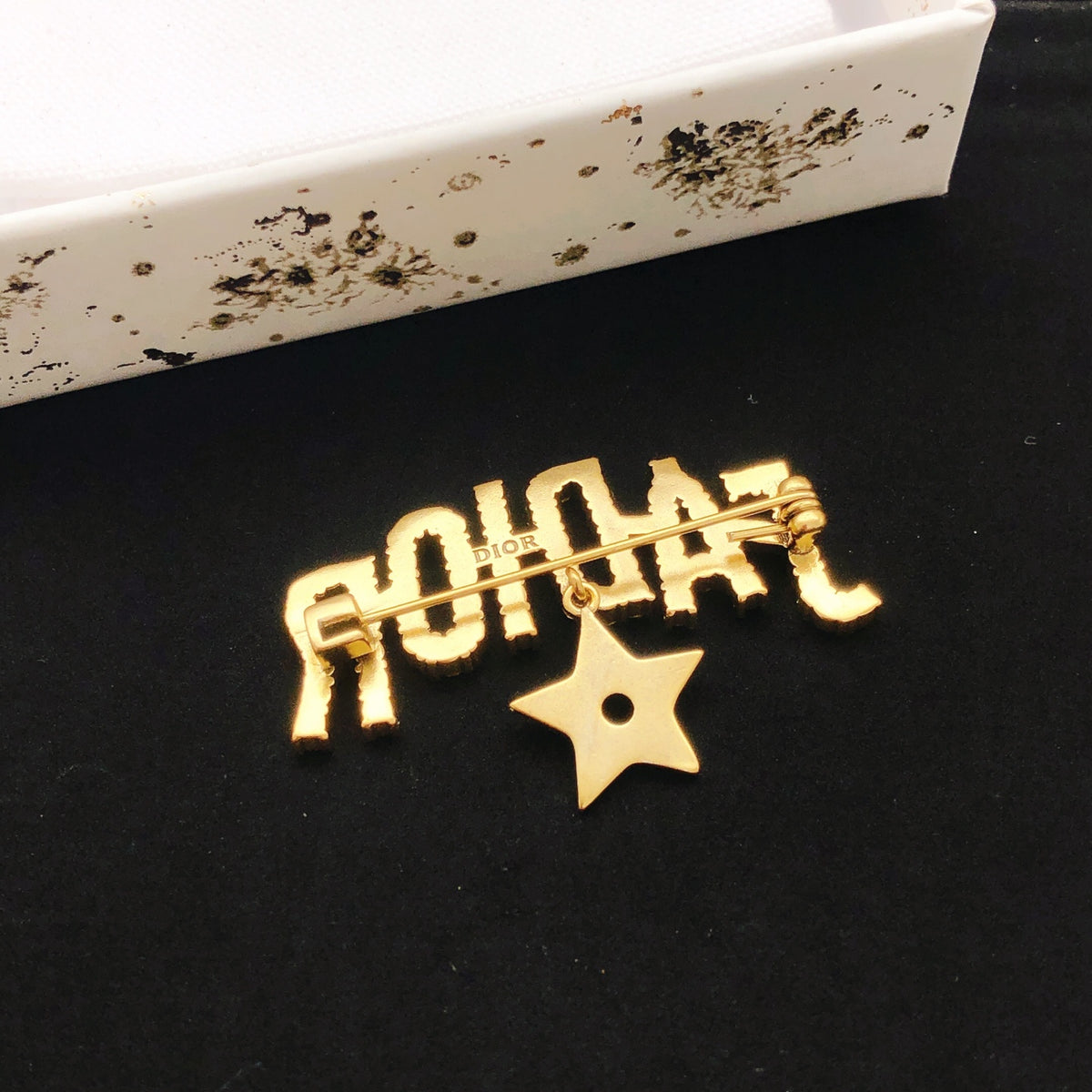 Star Motif Brooch Pin in Polished Metal-Tone – Design 004 styled view