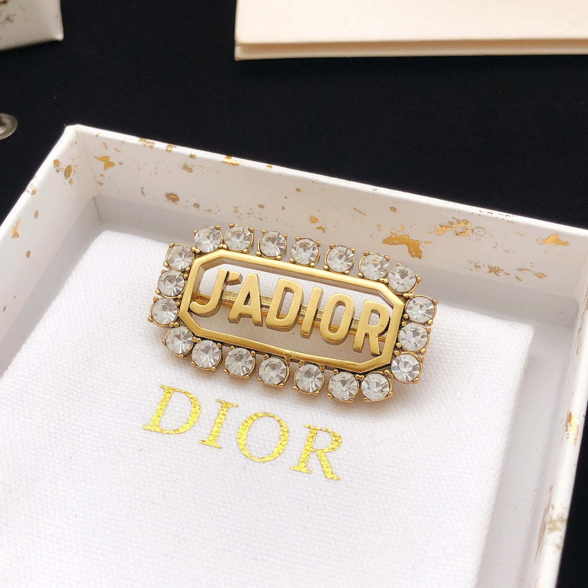 Sculptural Brooch Pin in Polished Metal-Tone with Crystal-Style Accents – Design 005 styled view