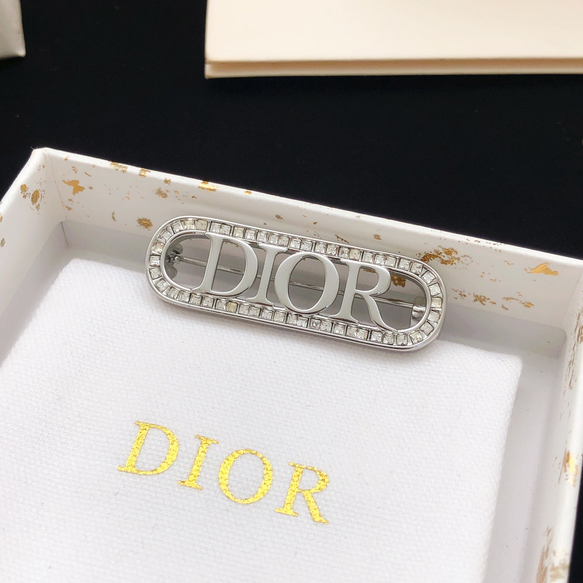 Graphic Letter Motif Brooch Pin in Polished Metal-Tone – Design 009 styled view