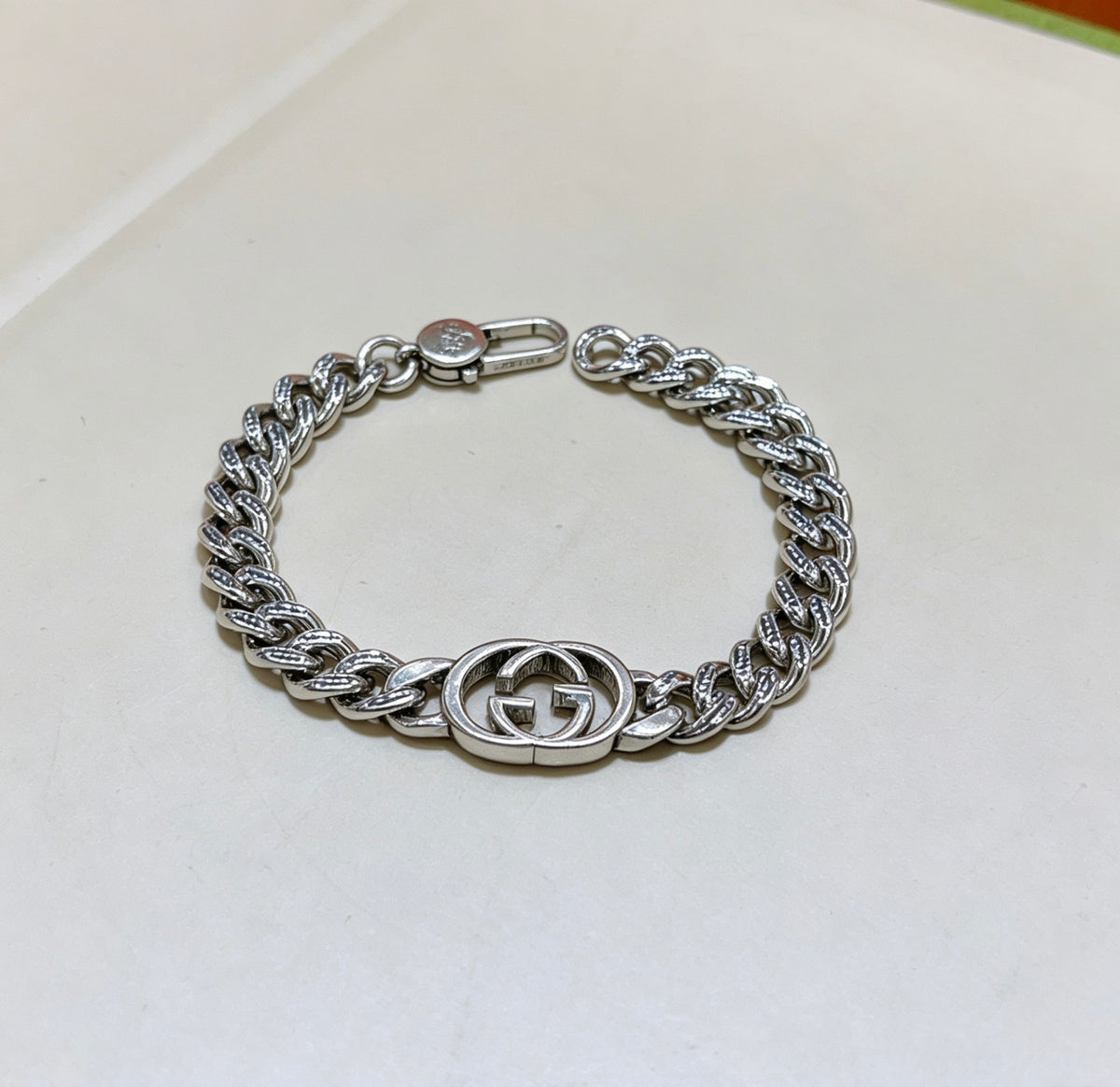 Geometric Emblem Bracelet in Polished Metal-Tone – Design 096 detail view