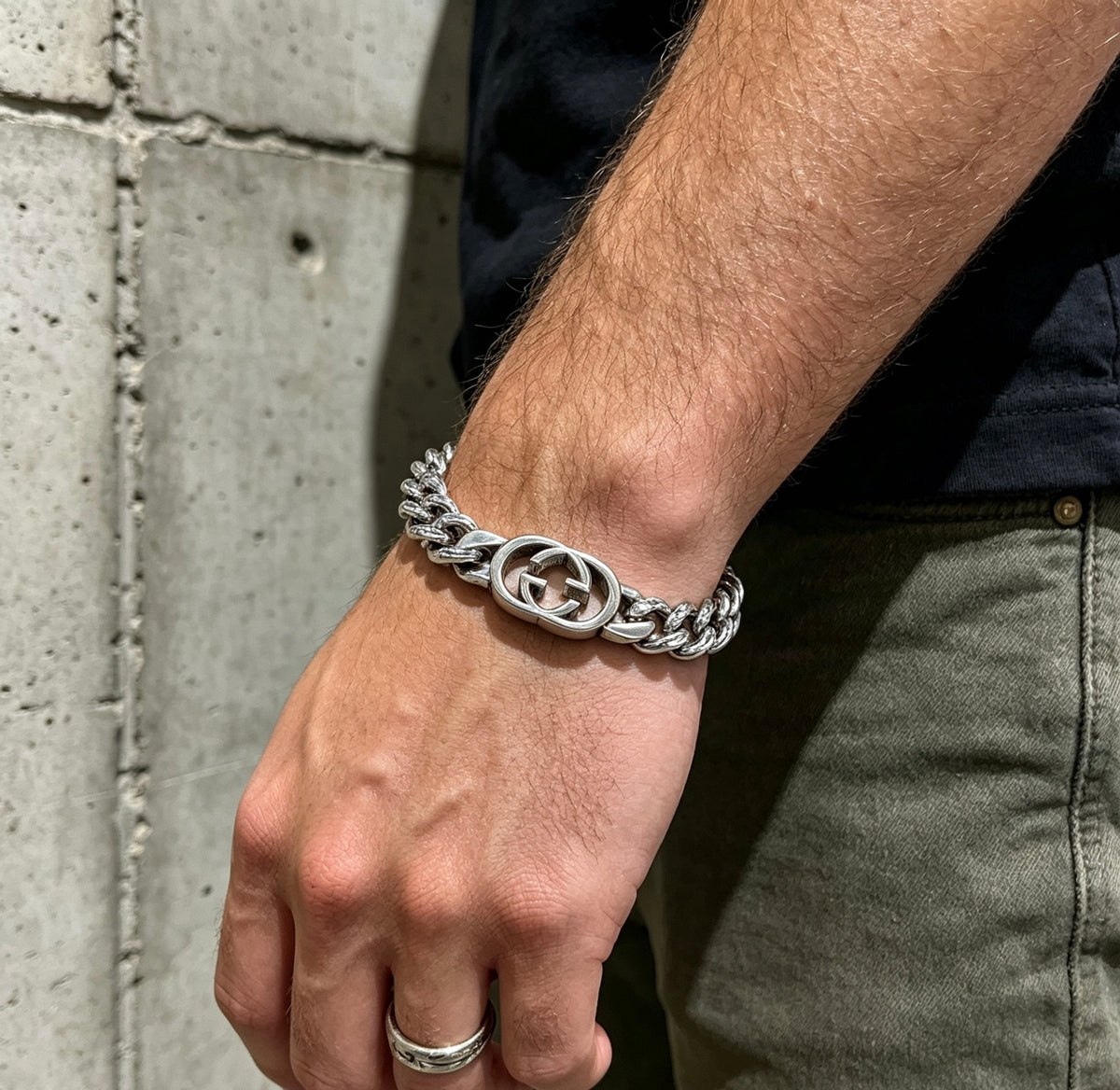 Geometric Emblem Bracelet in Polished Metal-Tone – Design 041 close-up detail