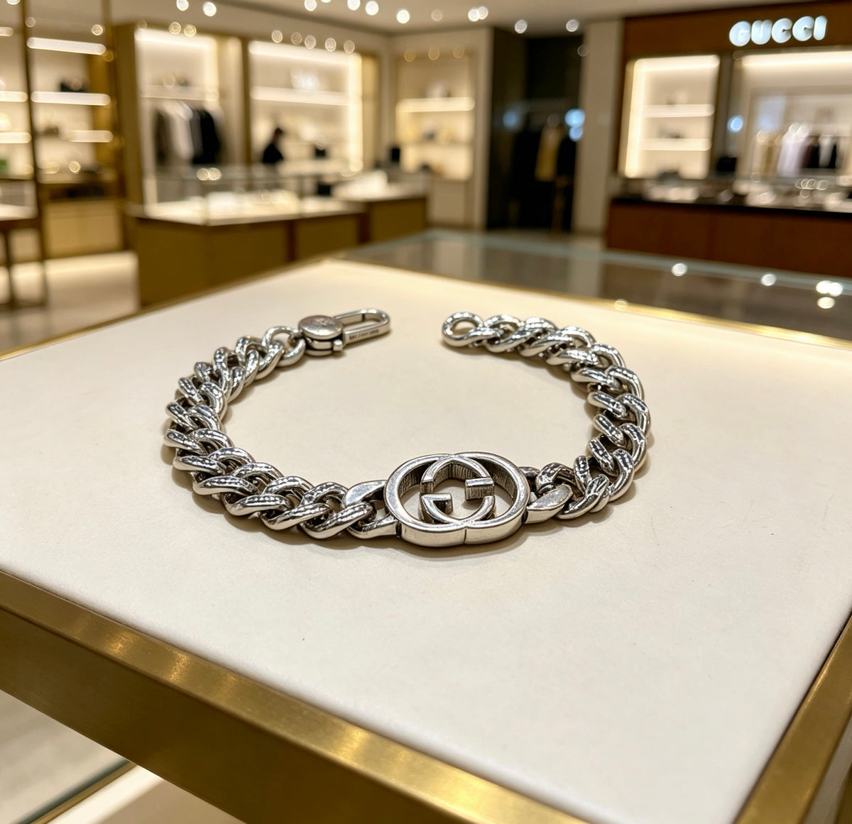 Geometric Emblem Bracelet in Polished Metal-Tone – Design 041 main product view