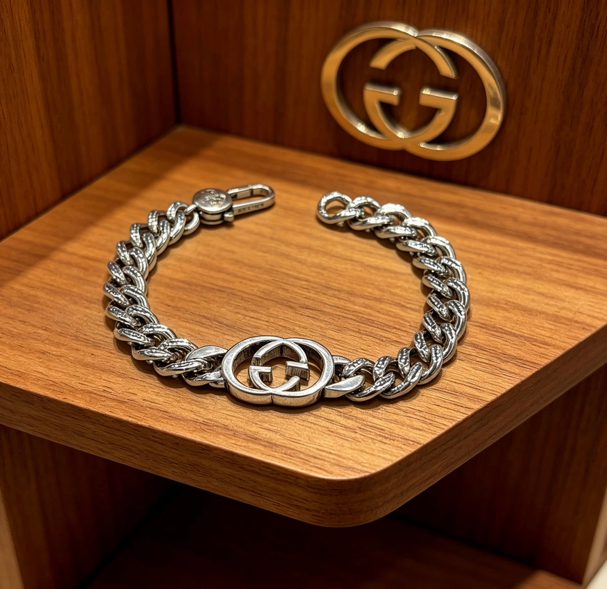 Geometric Emblem Bracelet in Polished Metal-Tone – Design 041 main product view