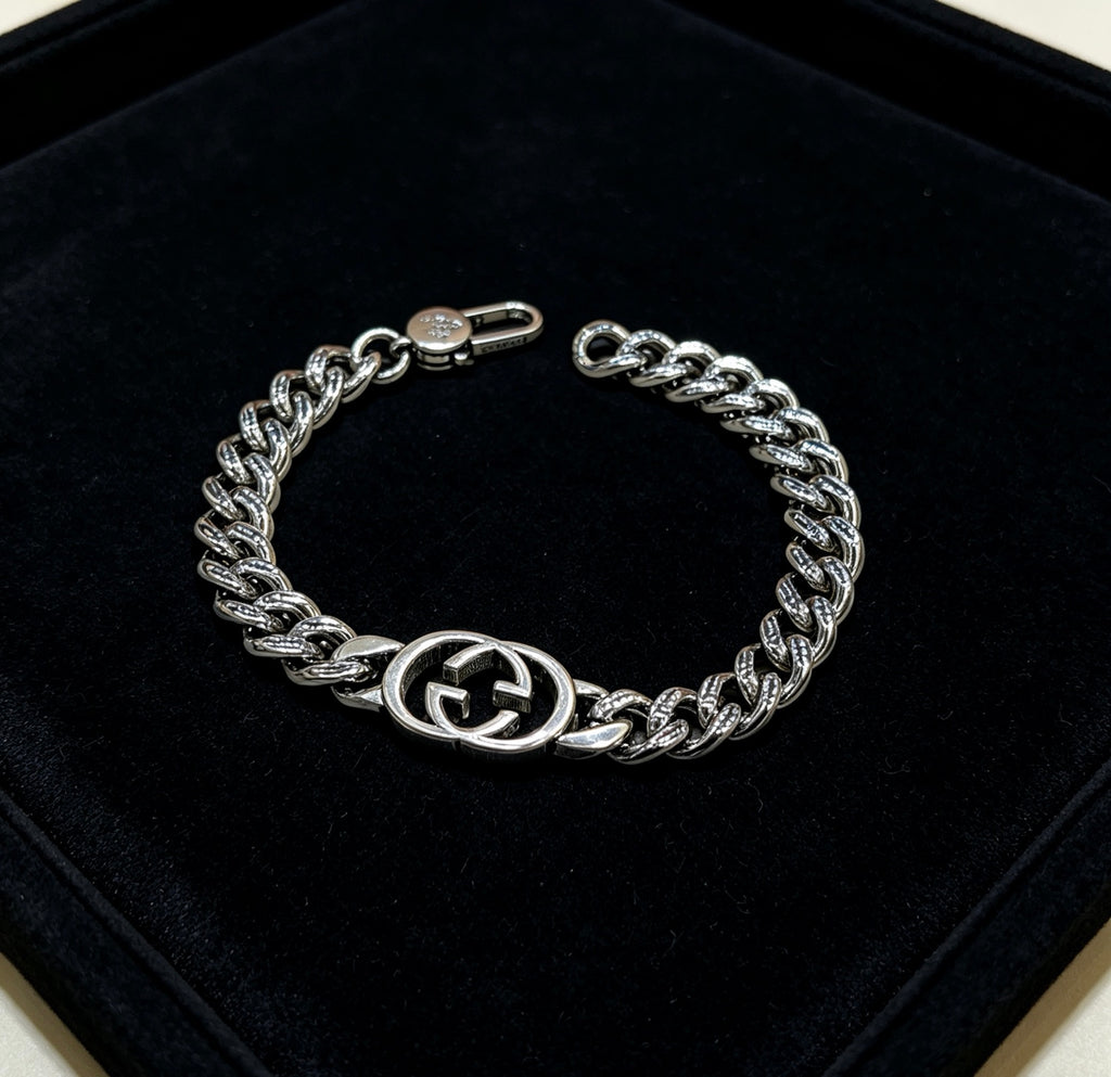 Geometric Emblem Bracelet in Polished Metal-Tone – Design 096 detail view