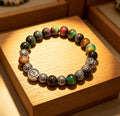 Double-G Emblem Beaded Bracelet in Polished Metal-Tone – Agate Detail – Design 022 main product view