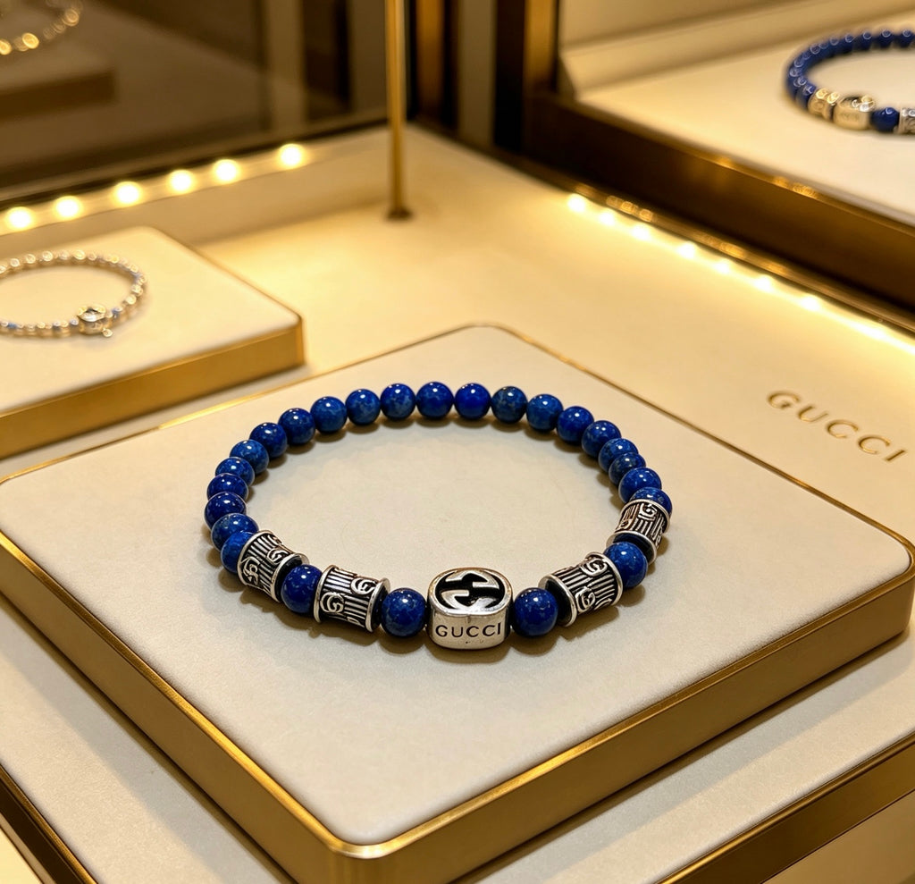 Double-G Emblem Beaded Bracelet in Polished Metal-Tone – Crystal Detail – Design 017 main product view