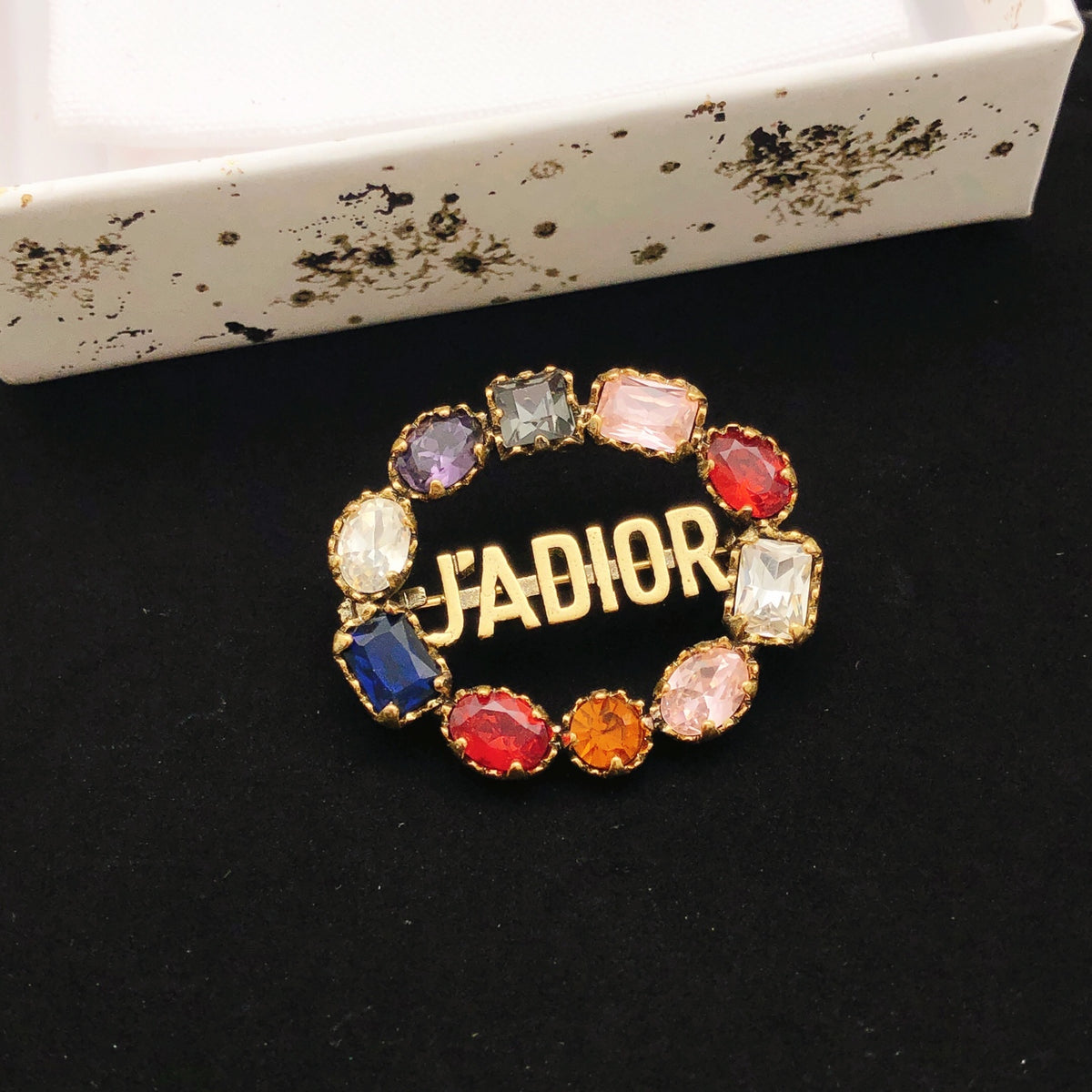 Sculptural Brooch Pin in Polished Metal-Tone with Crystal-Style Accents – Design 004 detail view