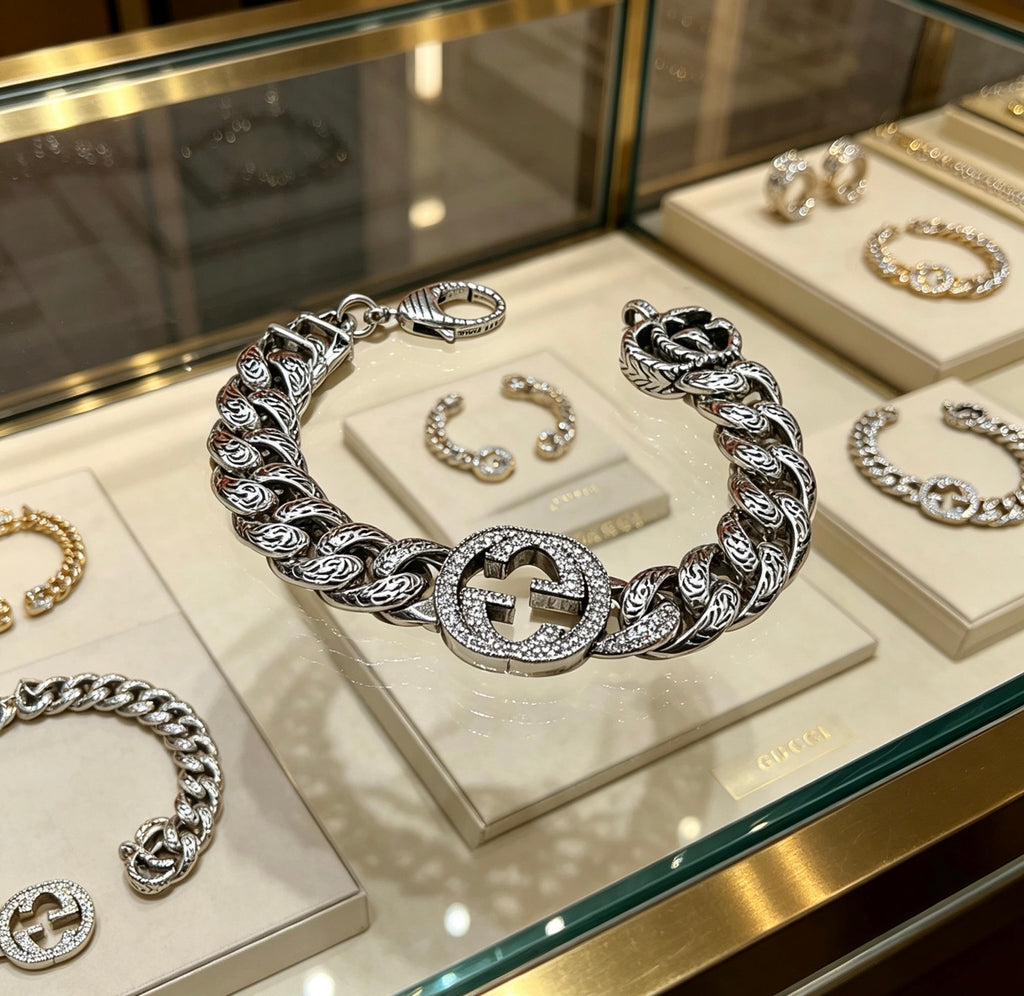 Geometric Emblem Bracelet in Polished Metal-Tone – Design 095 main product view