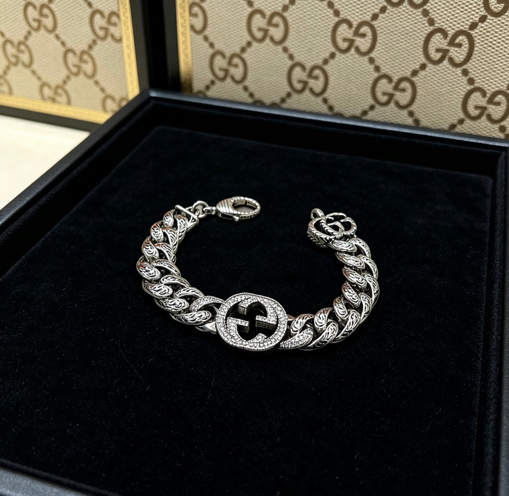 Geometric Emblem Bracelet in Polished Metal-Tone – Design 040 close-up detail