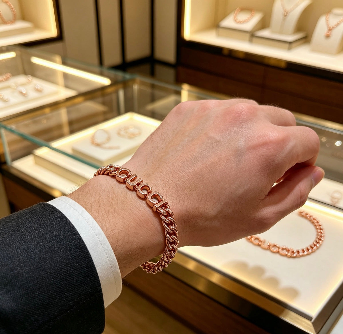 Geometric Emblem Bracelet in Polished Metal-Tone – Design 039 detail view