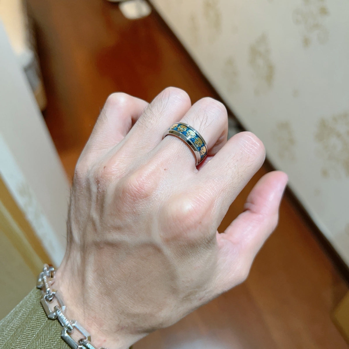 Geometric Emblem Statement Ring in Gold-Tone – Gold Detail – Design 011 detail view
