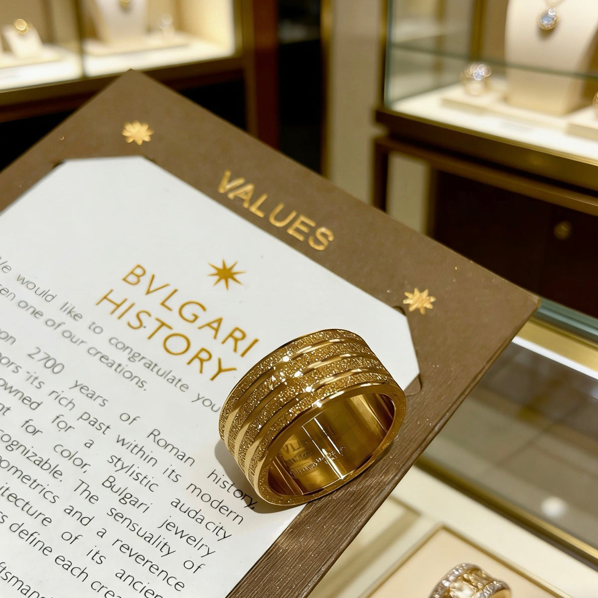 Geometric Emblem Statement Ring in Gold-Tone – Gold Detail – Design 010 detail view