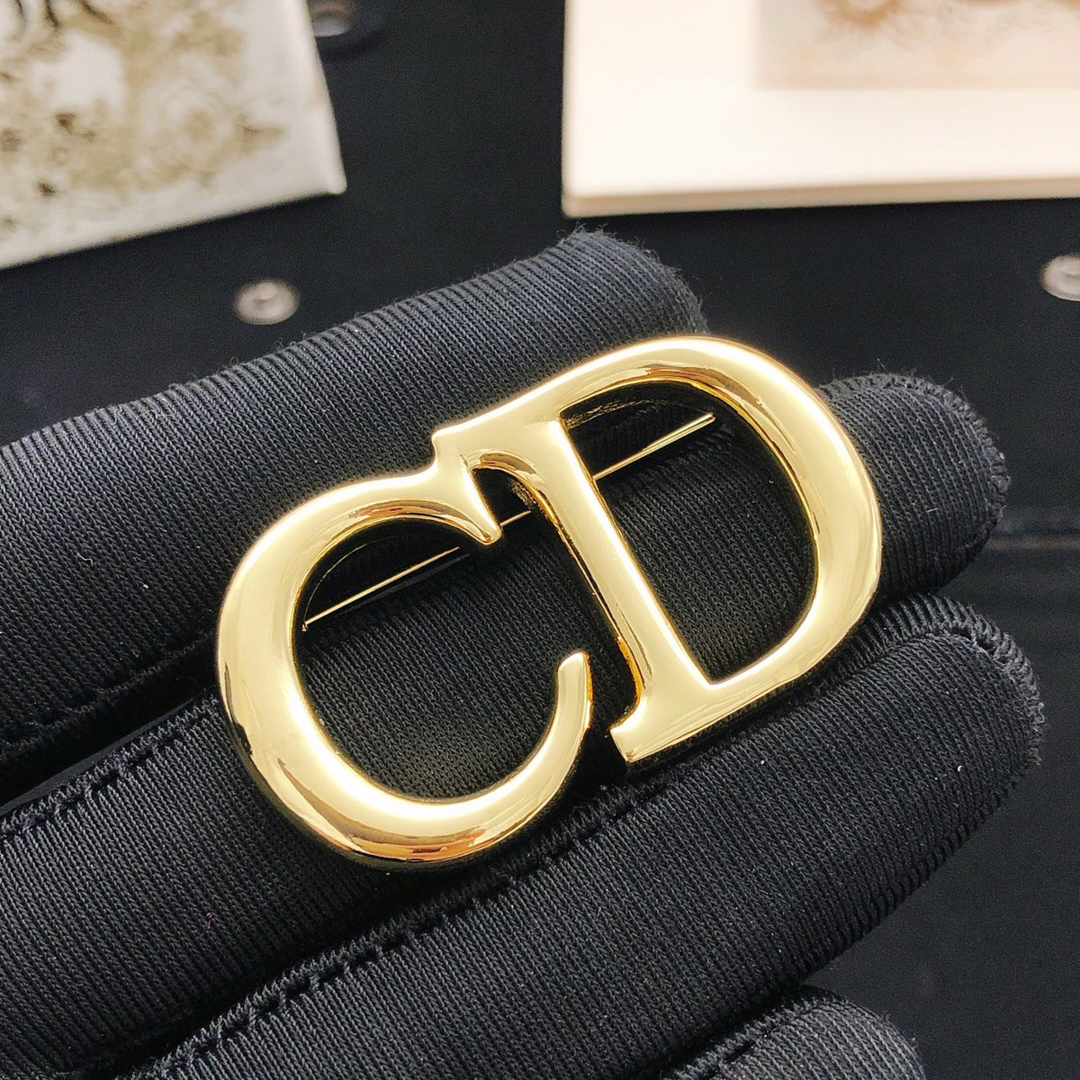 Graphic Letter Motif Brooch Pin in Polished Metal-Tone – Design 006 styled view
