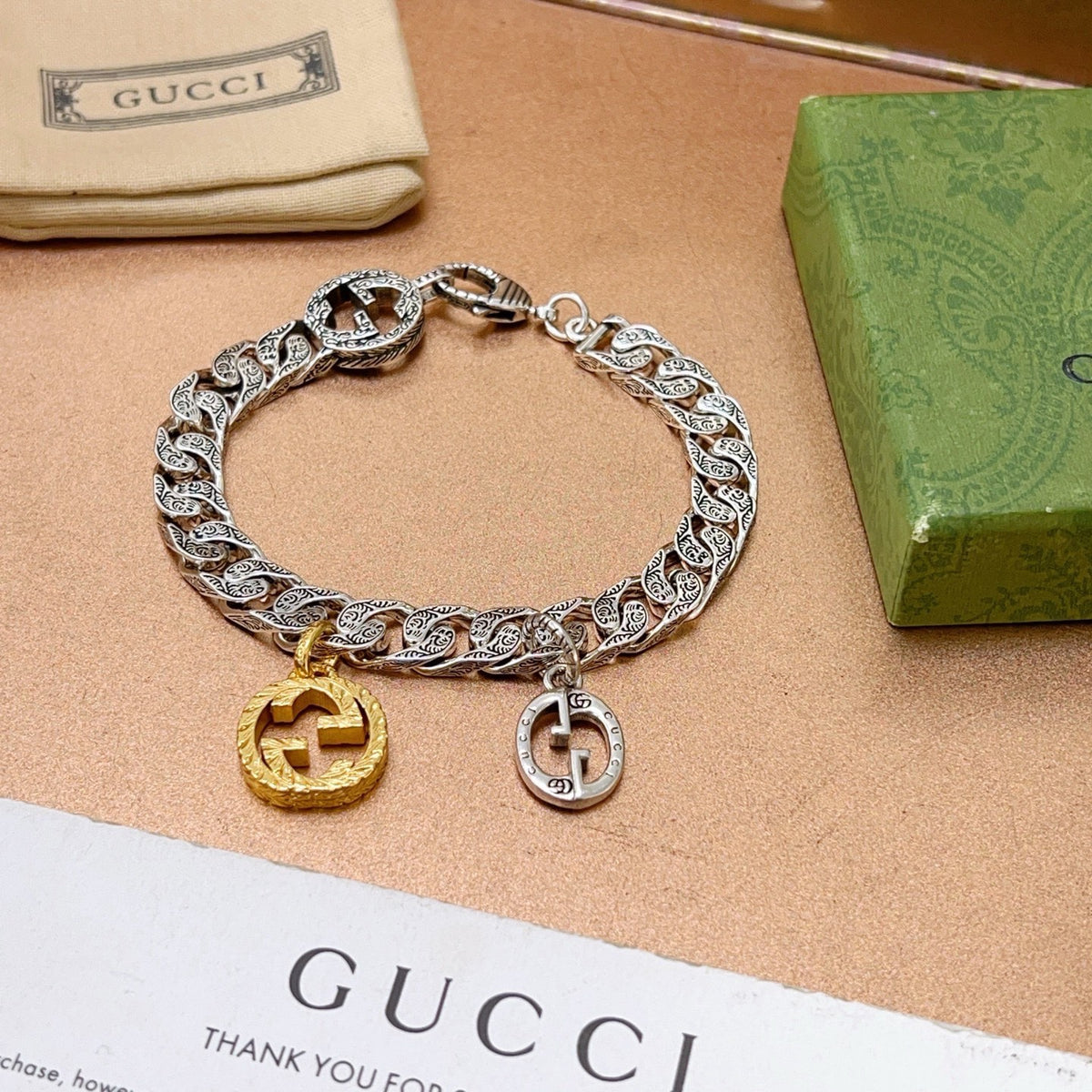 Geometric Emblem Bracelet in Polished Metal-Tone – Design 038 front product view