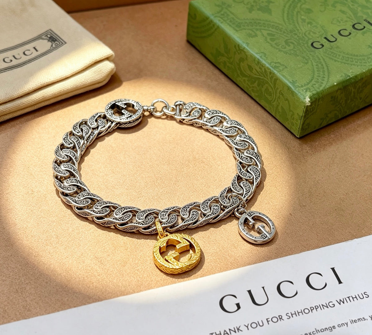 Geometric Emblem Bracelet in Polished Metal-Tone – Design 038 main product view