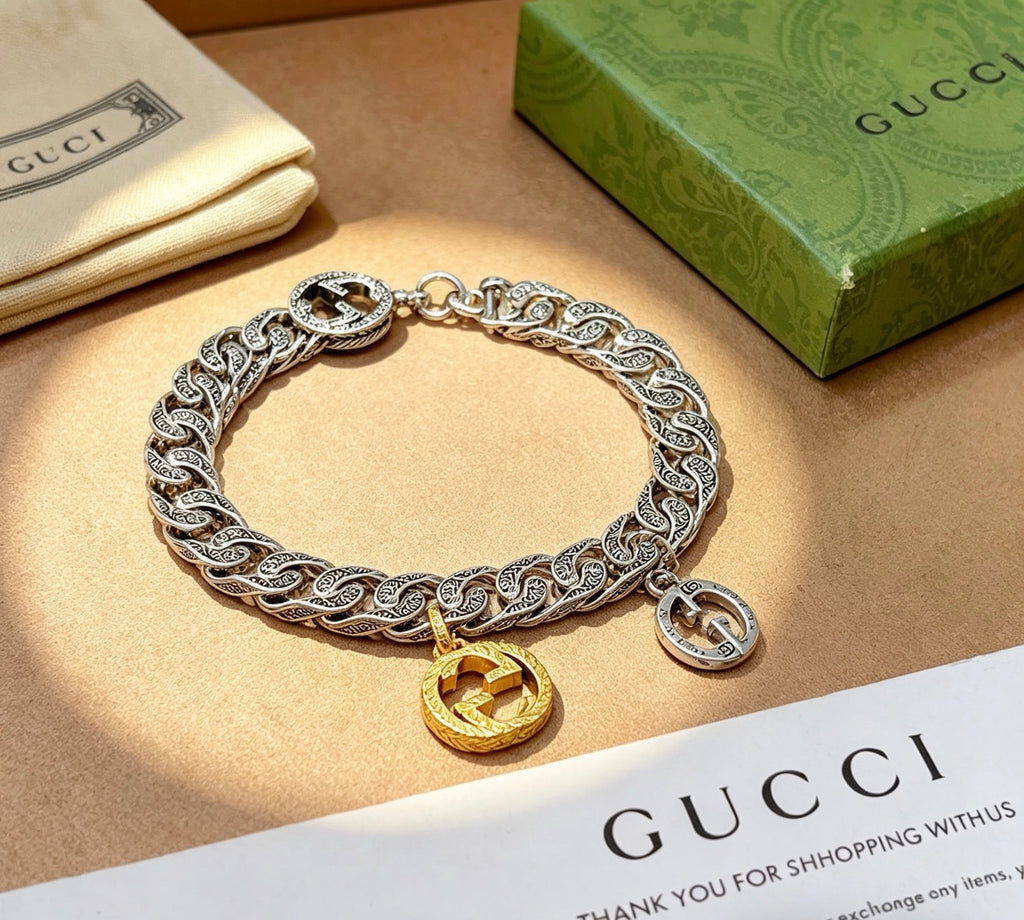 Geometric Emblem Bracelet in Polished Metal-Tone – Design 093 main product view