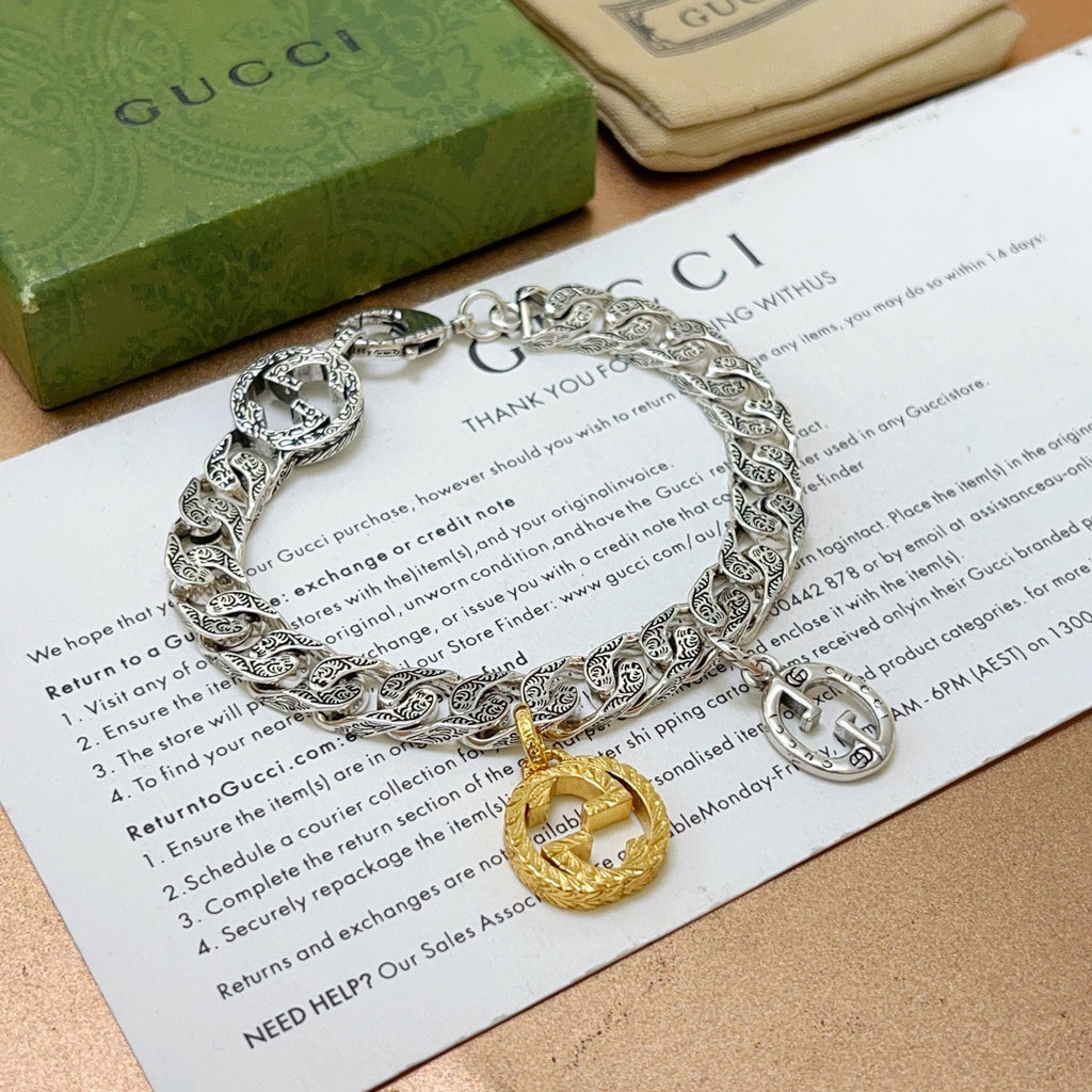 Geometric Emblem Bracelet in Polished Metal-Tone – Design 038 side detail