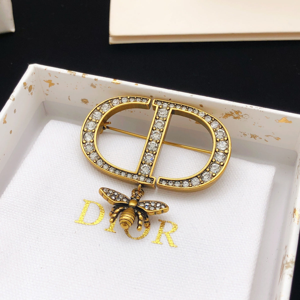 Bee Motif Brooch Pin in Polished Metal-Tone styled view