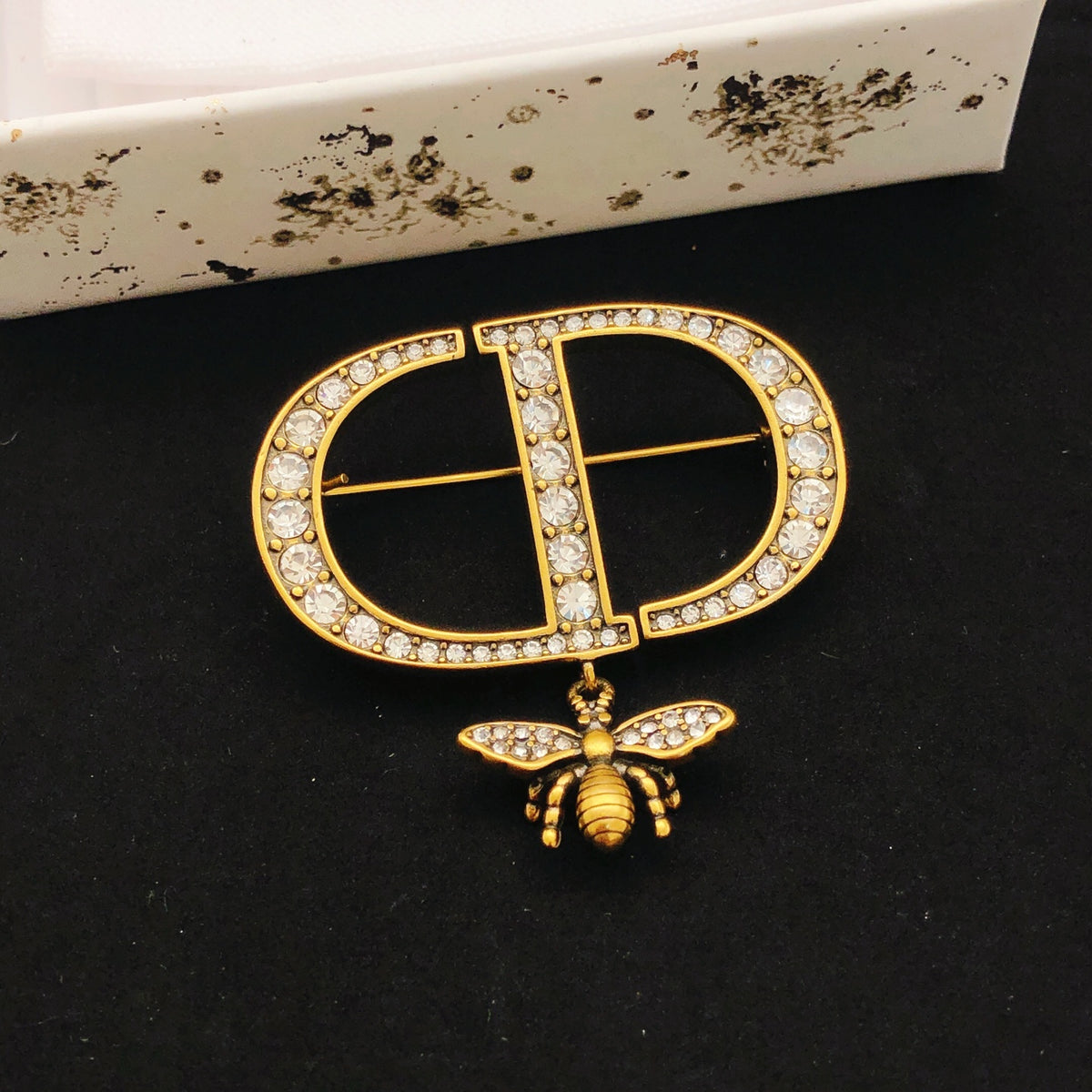 Bee Motif Brooch Pin in Polished Metal-Tone front view