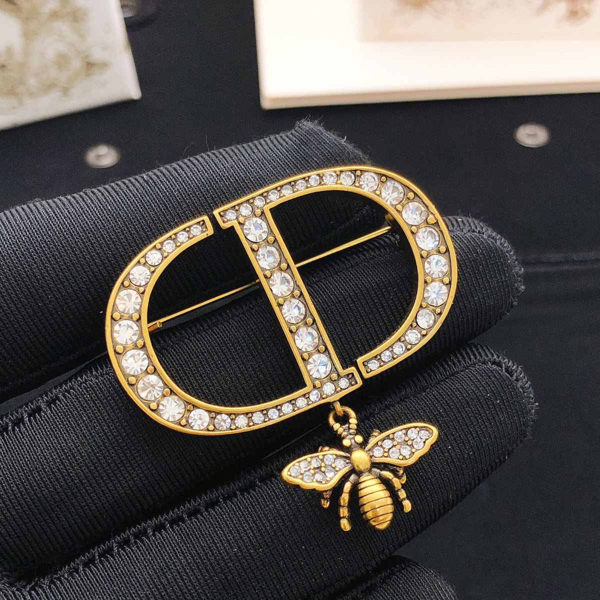 Bee Motif Brooch Pin in Polished Metal-Tone side detail