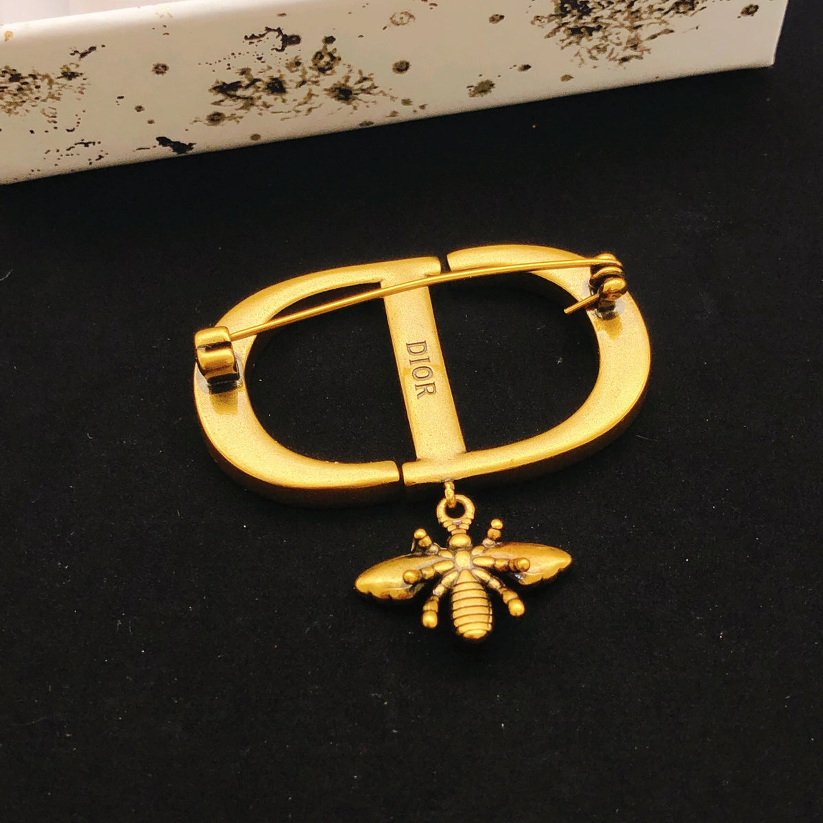 Bee Motif Brooch Pin in Polished Metal-Tone detail view