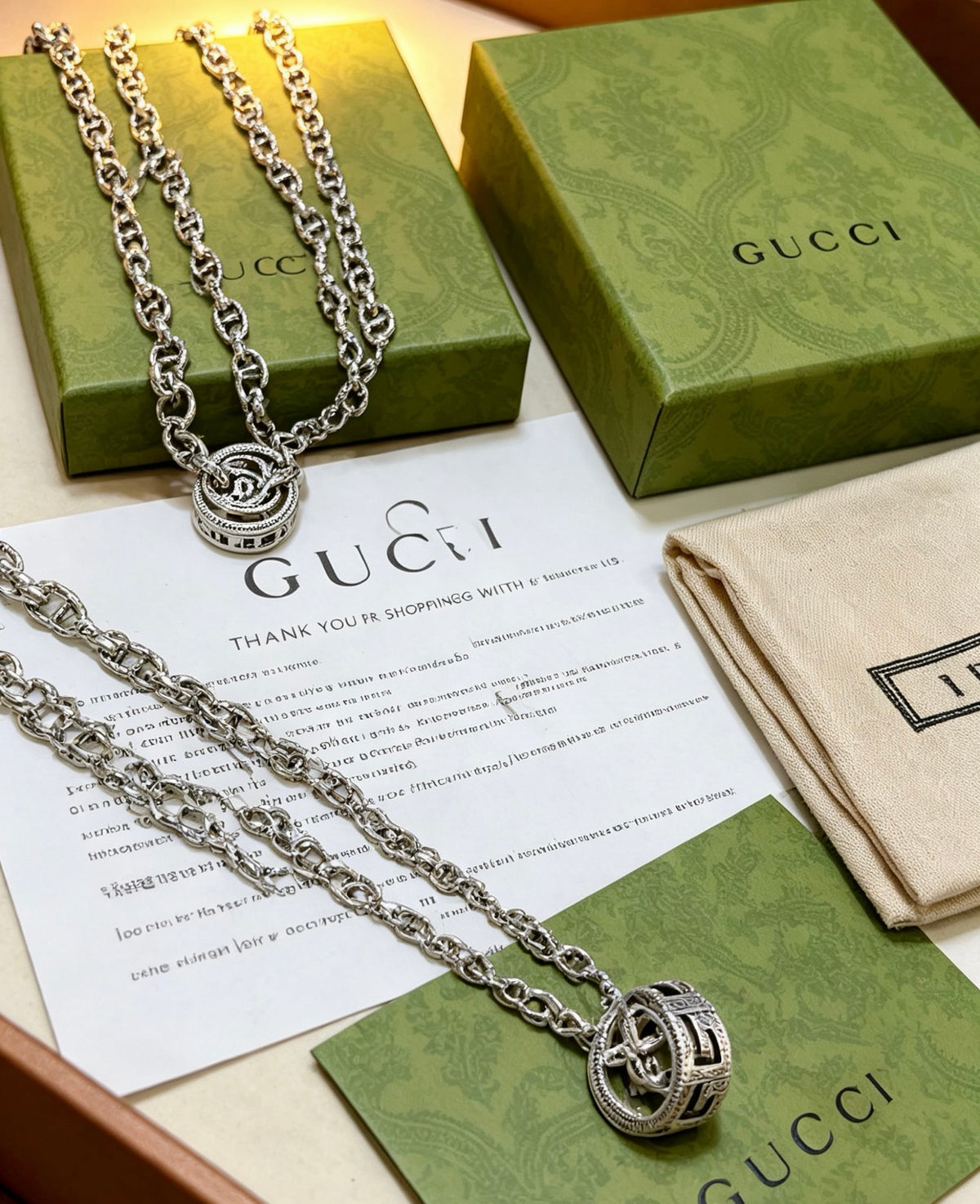 Double-G Emblem Pendant Necklace in Polished Metal-Tone – Vintage Detail – Design 054 main product view