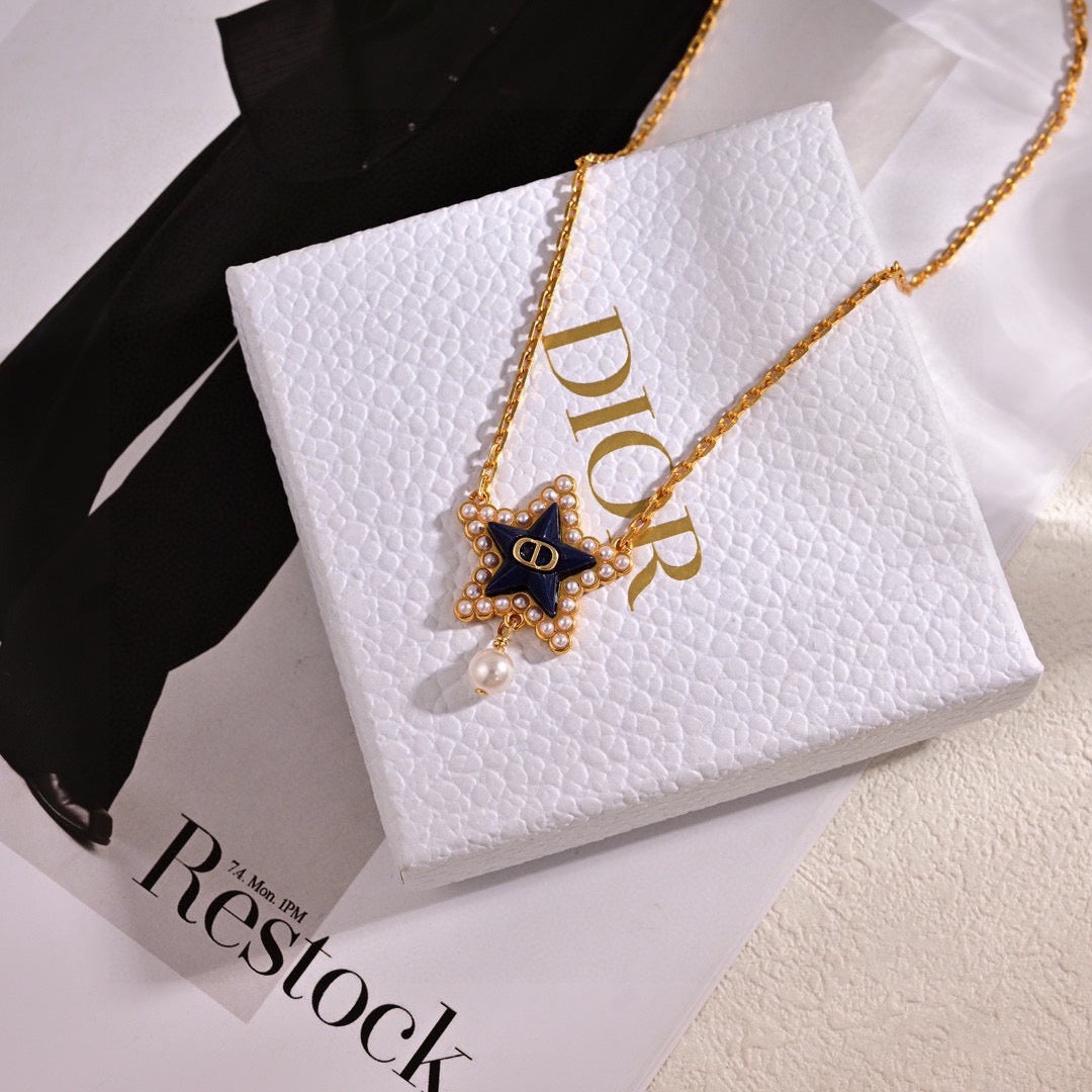 Graphic Letter Motif Pendant Necklace in Polished Metal-Tone – Design 032 styled view