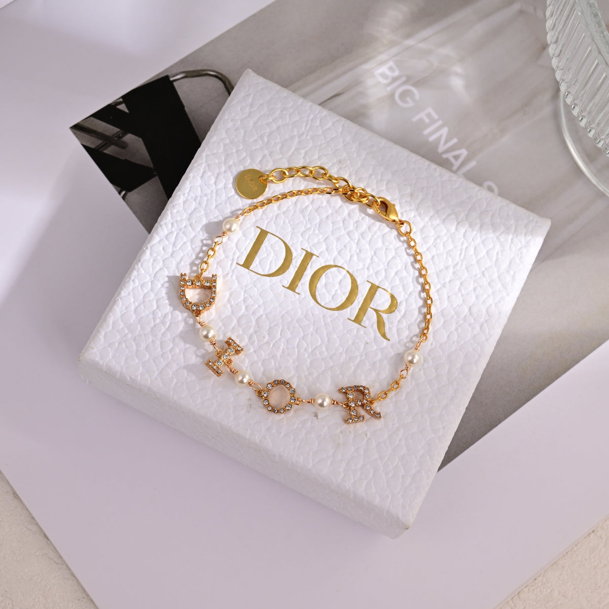 Graphic Letter Motif Pendant Necklace in Polished Metal-Tone – Design 031 styled view