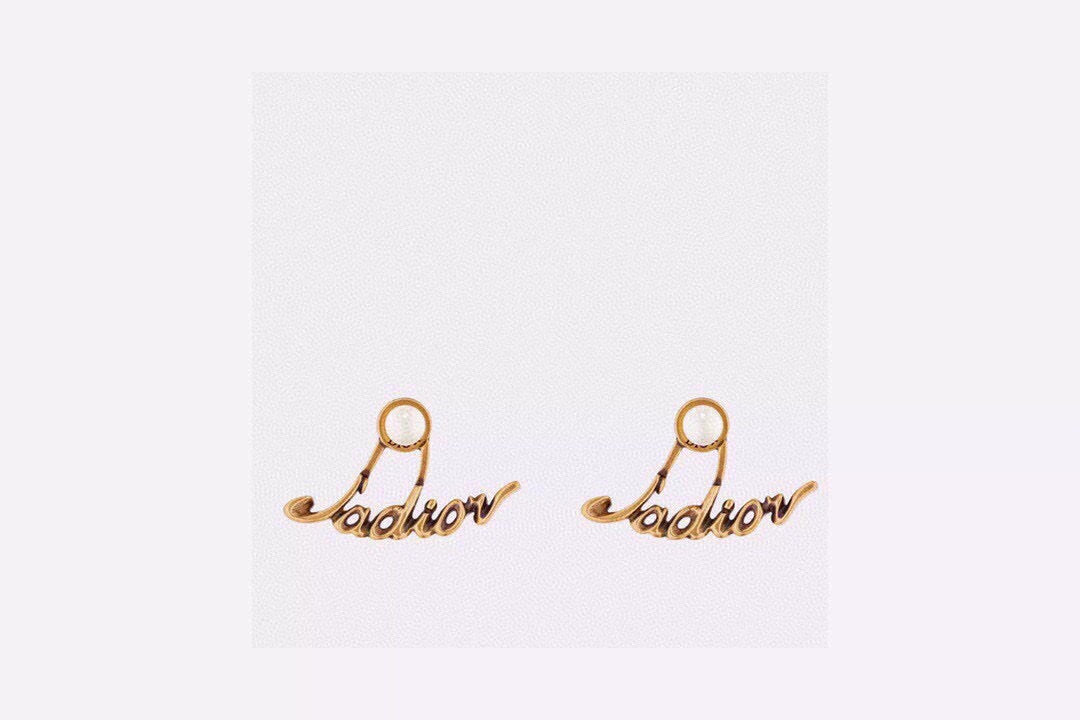 Graphic Letter Motif Stud Earrings in Polished Metal-Tone – Design 004 front view