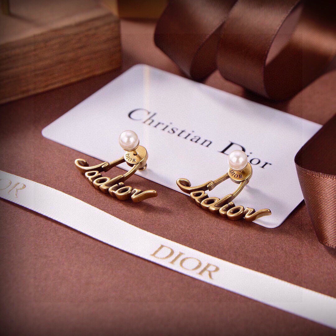 Graphic Letter Motif Stud Earrings in Polished Metal-Tone – Design 004 styled view