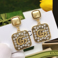 Geometric Emblem Stud Earrings in Polished Metal-Tone – Design 026 main product view