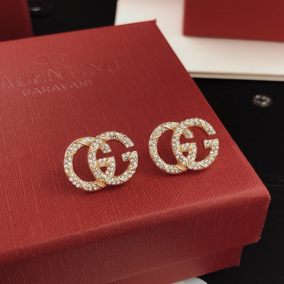 Floral Stud Earrings in Gold-Tone – Red Detail styled product view