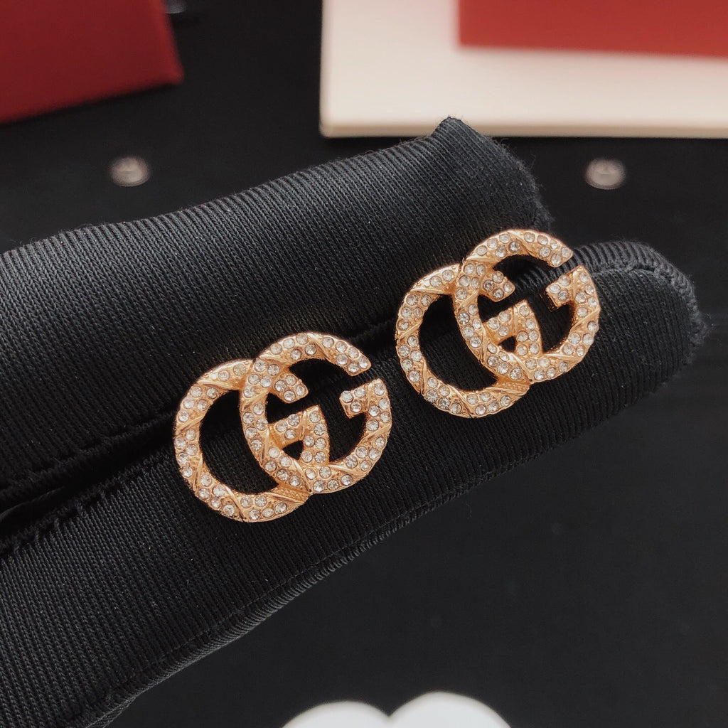 Floral Stud Earrings in Gold-Tone – Red Detail front product view