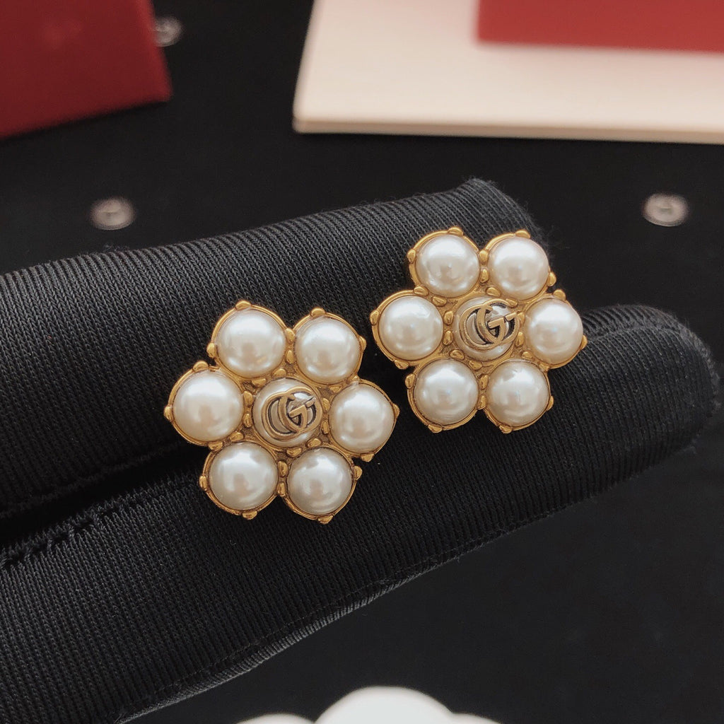 Floral Stud Earrings in Gold-Tone – Design 001 front product view