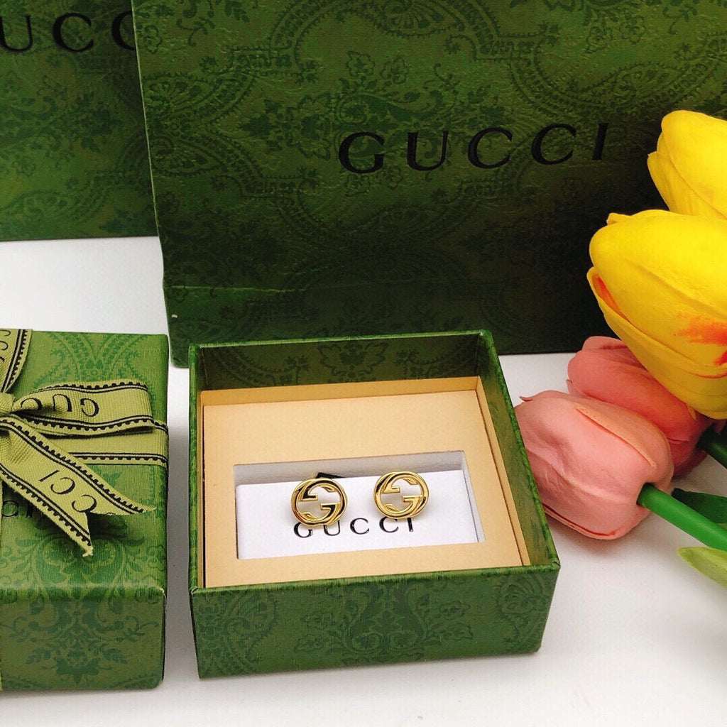 Geometric Emblem Stud Earrings in Polished Metal-Tone – Design 024 styled product view