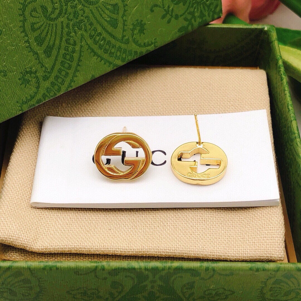 Geometric Emblem Stud Earrings in Polished Metal-Tone – Design 024 close-up detail