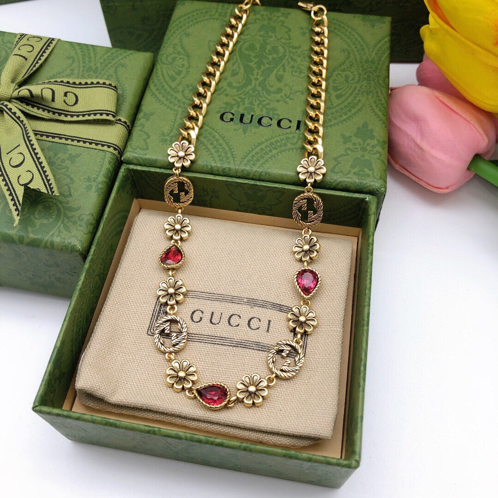 Double-G Emblem Pendant Necklace in Polished Metal-Tone – Design 084 front product view