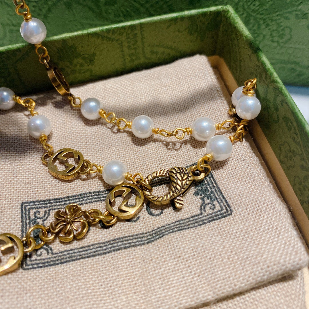 Letter Pearl-Detail Pendant Necklace – Pearl Detail – Design 004 front product view