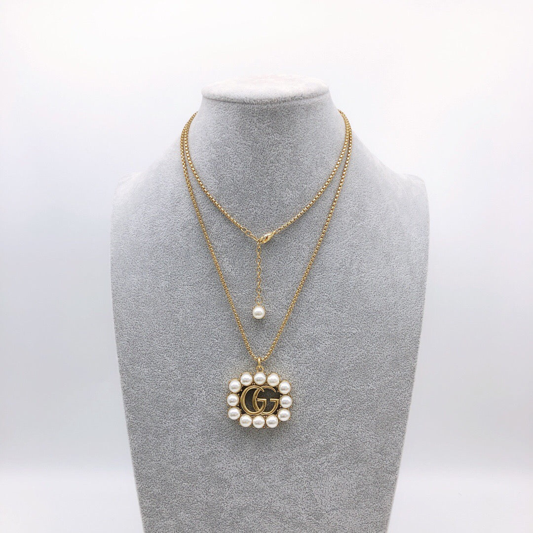Square Pendant Necklace in Polished Metal-Tone front product view