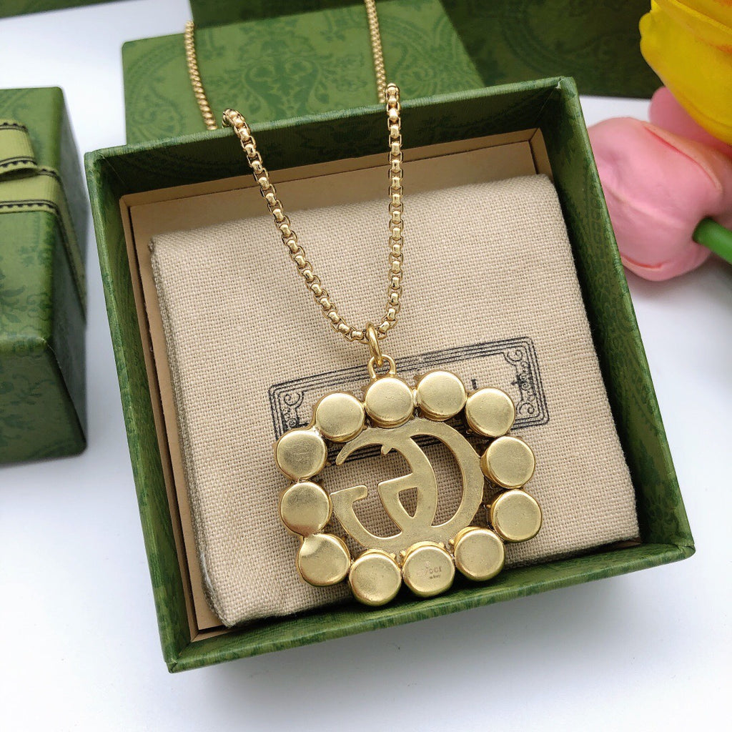 Square Pendant Necklace in Polished Metal-Tone styled product view