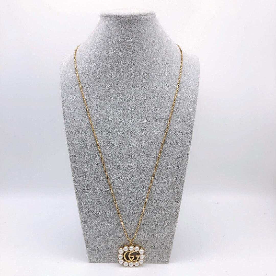 Square Pendant Necklace in Polished Metal-Tone main product view