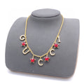 Double-G Emblem Pendant Necklace in Polished Metal-Tone – Red Detail main product view